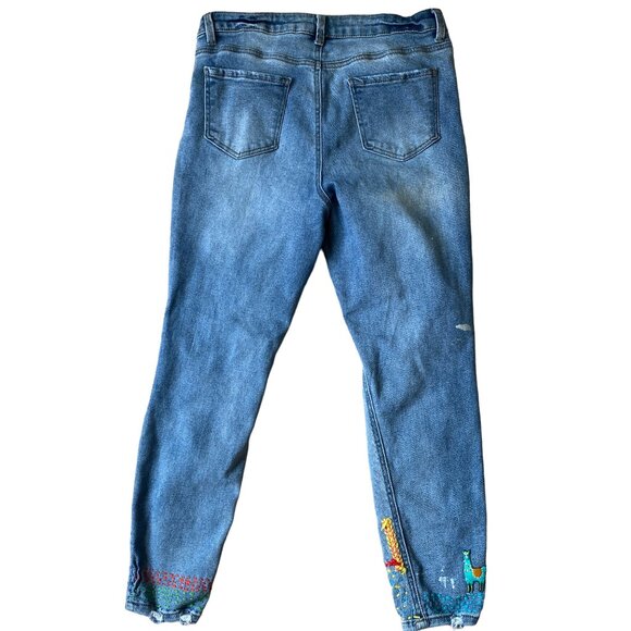 No Bo High Rise Skinny Jeans Womens JR 13 Button Fly Embroidered Patches Skater - Picture 6 of 11